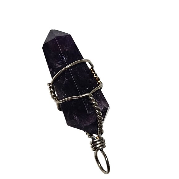 Handmade Amethyst Point Pendant Wrapped in Silver Wire Pendant DIY Jewelry Craft - Picture 3 of 4